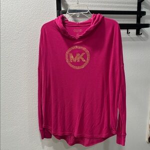 Michael Kors Fuchsia Hooded Rhinestone MK Logo Pullover